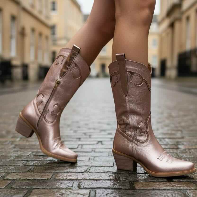 Jewel-Rose gold metallic cowboy boot